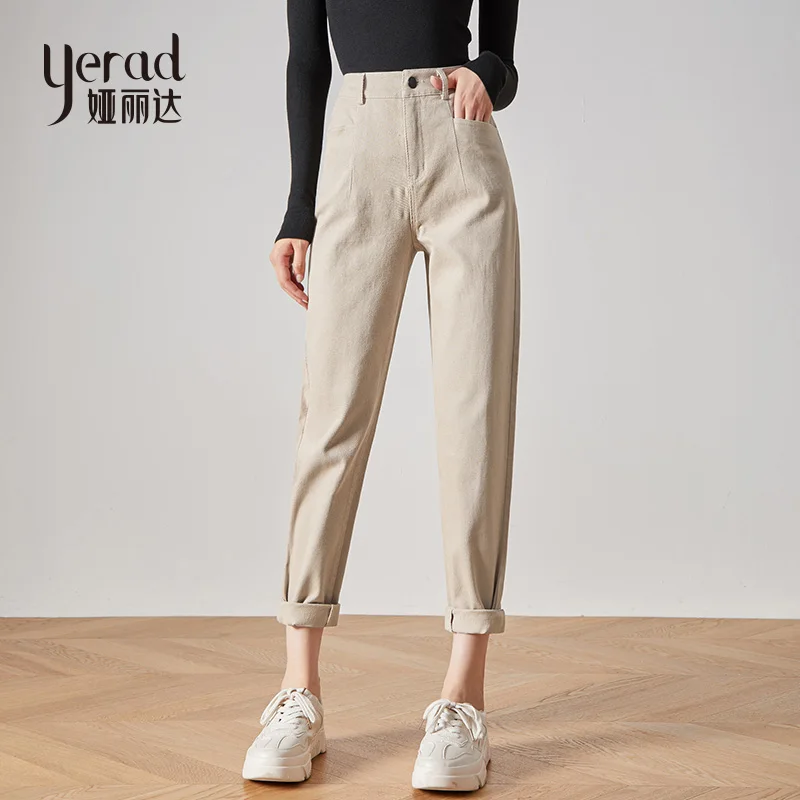 

YERAD Autumn Elastic Waist Cargo Pants Women Ankle Length Harem Pants Solid Casual Loose Boyfriend Trousers