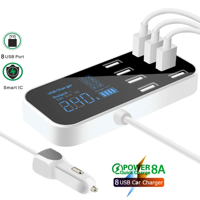 Reilim 8 портов USB Автомобильное зарядное устройство светодиодный цифровой дисплей Быстрая зарядка для iPhone 11 Pro Max samsung Xiaomi huawei автомобильное зарядное устройство для телефона