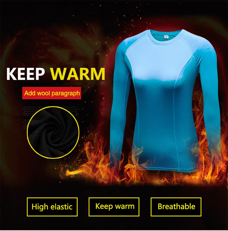 Winter Women's Sports Long Sleeve Wool Top Woman Thermal Underwear Fitness T-shirts Gym Top Female Warm Clothing Yoga Wear