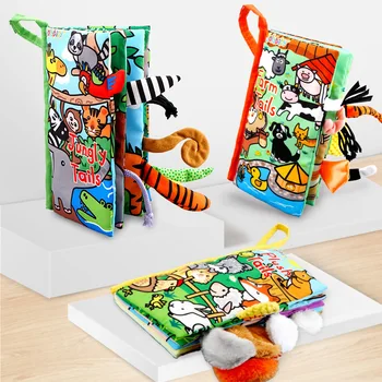

Infant Soft Tails Animals Book Baby Toys Black White Early Learning Education Toys Children Stroller Hanging Cloth Rustle Books
