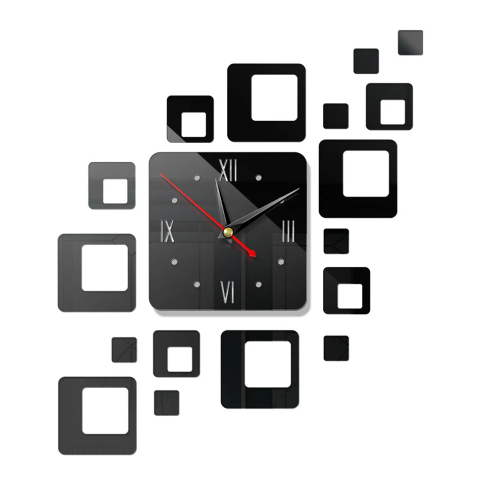 

Mirror Wall Clock Bedroom Self-Adhesive Square Acrylic Home Decor TV Background Diy Geometry Living Room Mural Cool