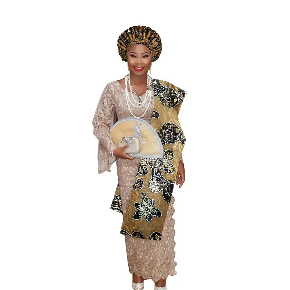 as pic Нигерийский геле головной убор aso oke с плечом геле - Цвет: as pic