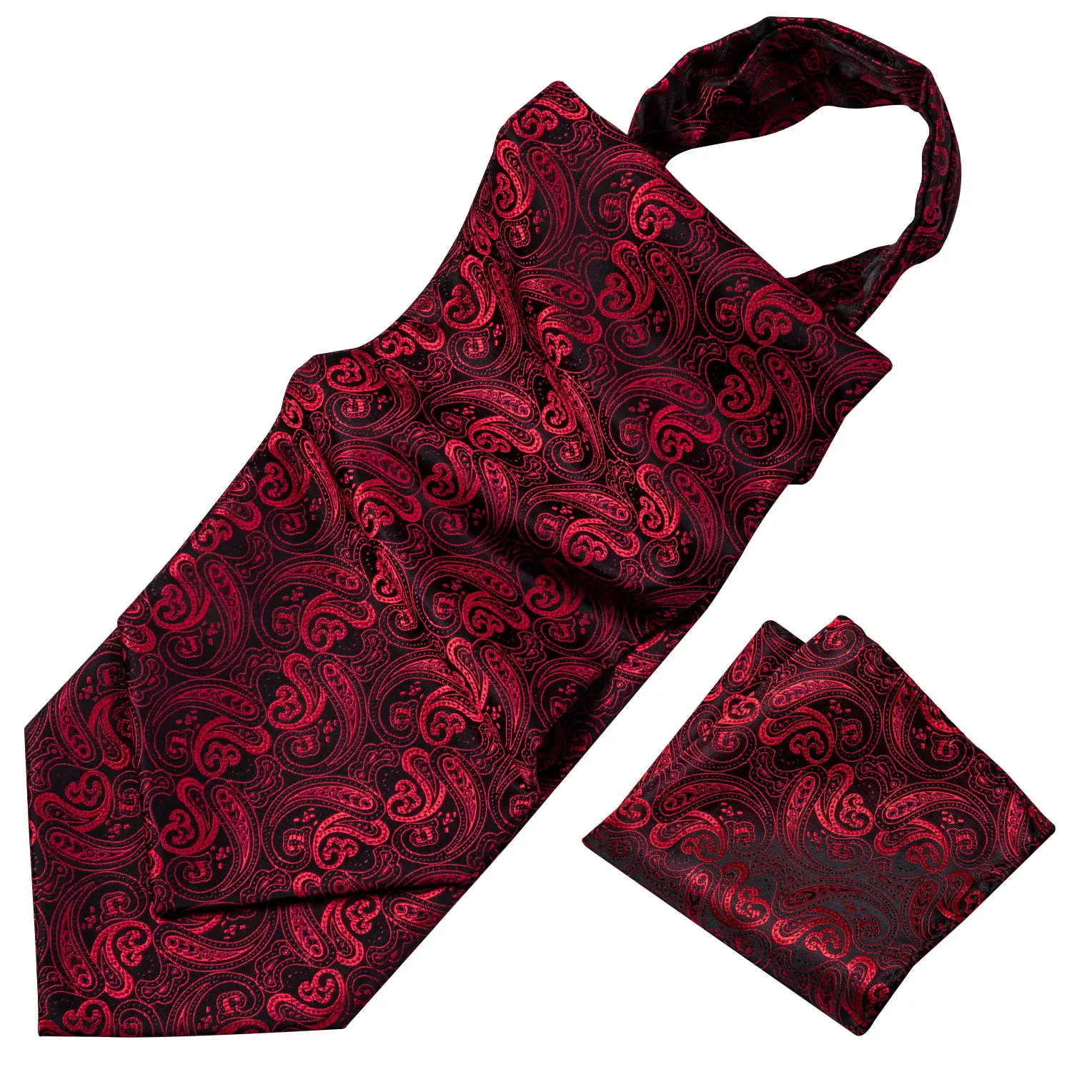 Оптовая продажа красный галстук Аскот для мужчин Шелковый плетеный галстук с ярким узором набор носовые запонки модный мужской подарок