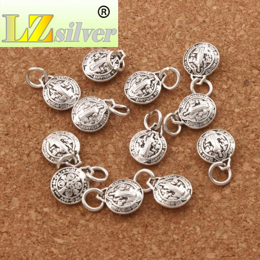 3D Saint Benedict Medal Cross Charm Beads the Protector 12X10mm 120PCS Zinc Alloy Bronze  Pendants T1765