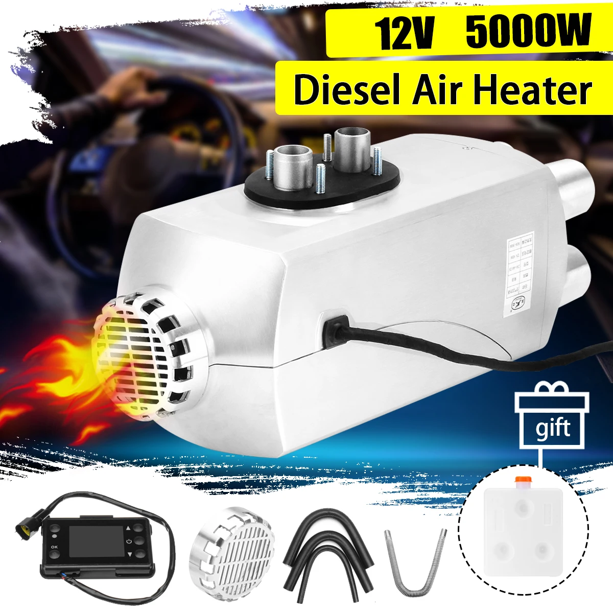 

12V 5000W Car Diesel Air Heater Parking Heater 10L 4 Holes with Remote Control LCD Monitor For Car Truck Boat Trailer Heater