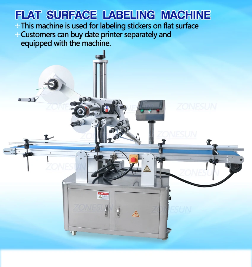 ZONESUN Máquina Automática de Rotulagem de Superfície Plana com Transportador