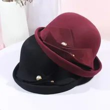 

2022 Elegant Wool Warm Female French Fisherman Hat New Pearl Bow Basin Hat Dome Edge Little Hat Luxury Cashmere Hat Luxury noble