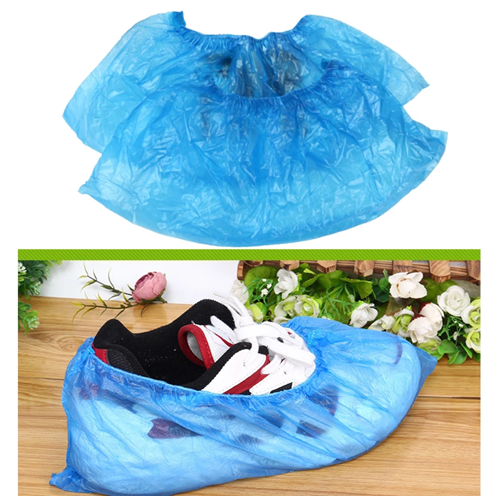 200pcs 100 Pairs Home Booties Shoe Covers PE Disposable Overshoes Blue NEW