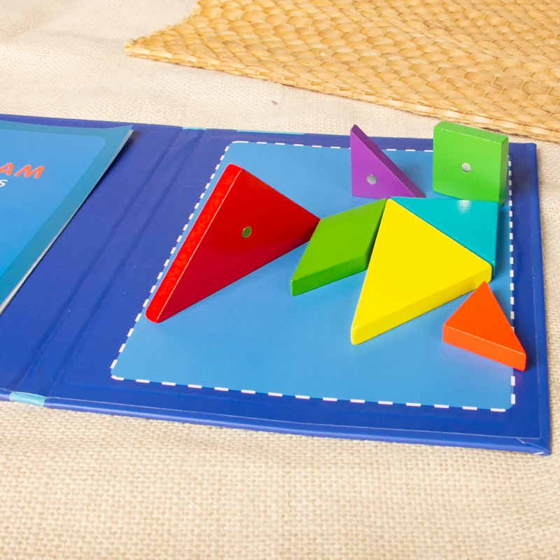 Magnetic Tangram Puzzle Book Portable Preschool Baby Kids Toys Intelligence Jigsaw Puzzle Wooden Educational Toys for Children 5