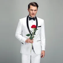 Мужской смокинг из двух частей, Белый Свадебный костюм жениха, костюмы жениха, приталенный мужской костюм