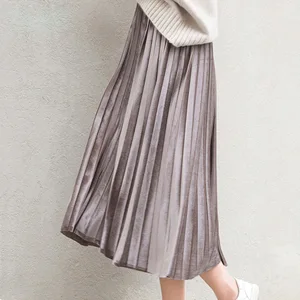 Image 5 - Женская плиссированная юбка с эластичным поясом, блестящая бархатная Свободная юбка большого размера 6XL цвета металлик, весна осень 2020