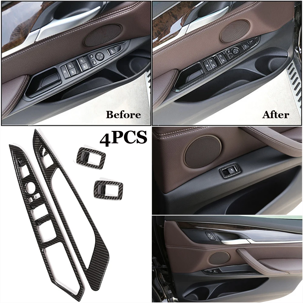 

Black Window Switch Button Covers 4Pcs/set For BMW X5 X6 F15 F16 Carbon Fiber 2014-2018 Stock Practical Useful