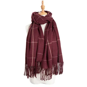 

2020 Autumn Winter Female Wool Plaid Scarf Women Cashmere Scarves Wide Lattices Long Shawl Wrap Blanket Warm Tippet