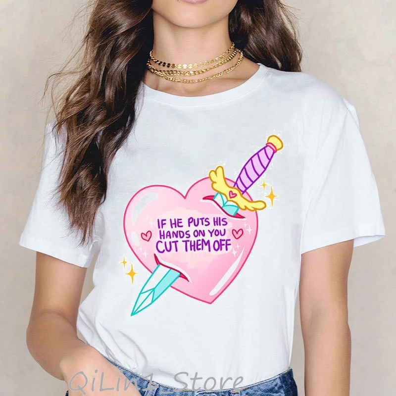 

Letters If he puts his hands cut them off print funny graphic t shirts women roupas tumblr girl power t shirt feminist tshirt