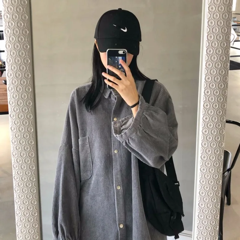  Woherb Oversized Corduroy Shirt Women Long Blouse Jacket 2020 Autumn Winter Plus Size Blouses Casua