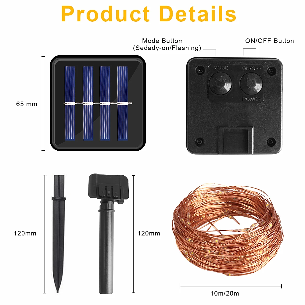 10 м/20 м 100/200 светодиодный уличная Солнечная лампа садовая медная проволока Рождественская гирлянда уличное освещение на солнечных батареях водонепроницаемый Сказочный свет солнечная батарея гирлянда на солнечной
