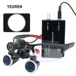 Loupes dentaires illuminées 5W, loupe binoculaire 2,5x 3,5x, phare de chirurgie LED réglable avec batterie Rechargeable f/dentiste 