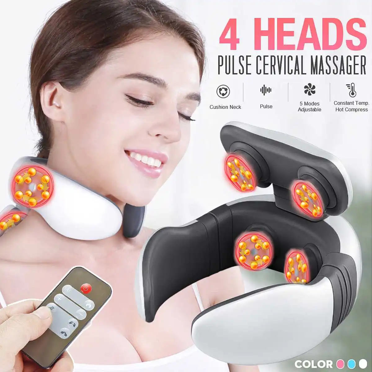 

Wireless Neck Massager 4 Heads USB Magnetic-Pulse Neck Cervical Massager 9 Gear Adjustable Massage Relax Vertebra Physiotherapy