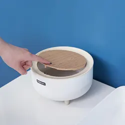 Desktop Mini Trash Can High Foot Design with Non-slip Mat Press Lid Elastic Buckle Tool Home Car Storage Bucket Dustbin