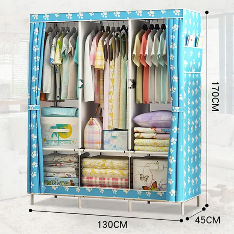 Simple Cloth Wardrobe Fabric Steel Tube Assembly Closet Bedroom Clothes Hanging Storage Wardrobe Dormitory Storage Cabinet 6