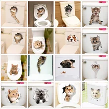 Симпатичные кошки и собаки наклейки для туалета украшения дома DIY Забавные мультипликационные животные Wc Фреска Искусство Яркие 3d котенок щенок сафари ПВХ наклейки на стену