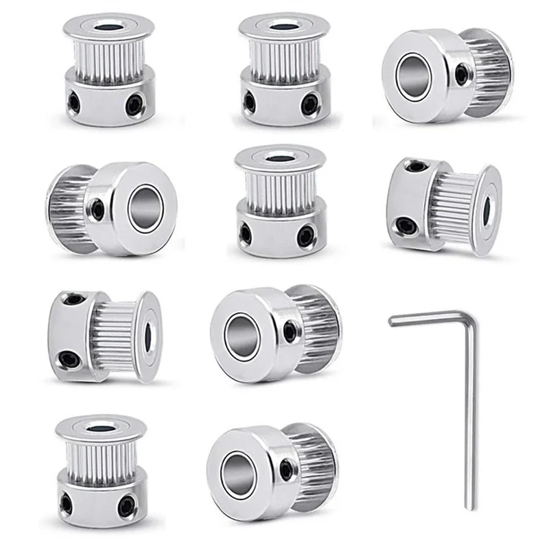 GT2 Timing Belt Pulley+10pcs 5mm 20 Teeth Timing Pulley Wheel timing belt pulley timing pulley belt pulley and GT2 5 Meters Rubber 2mm Pitch 6mm Wide Belt with Allen