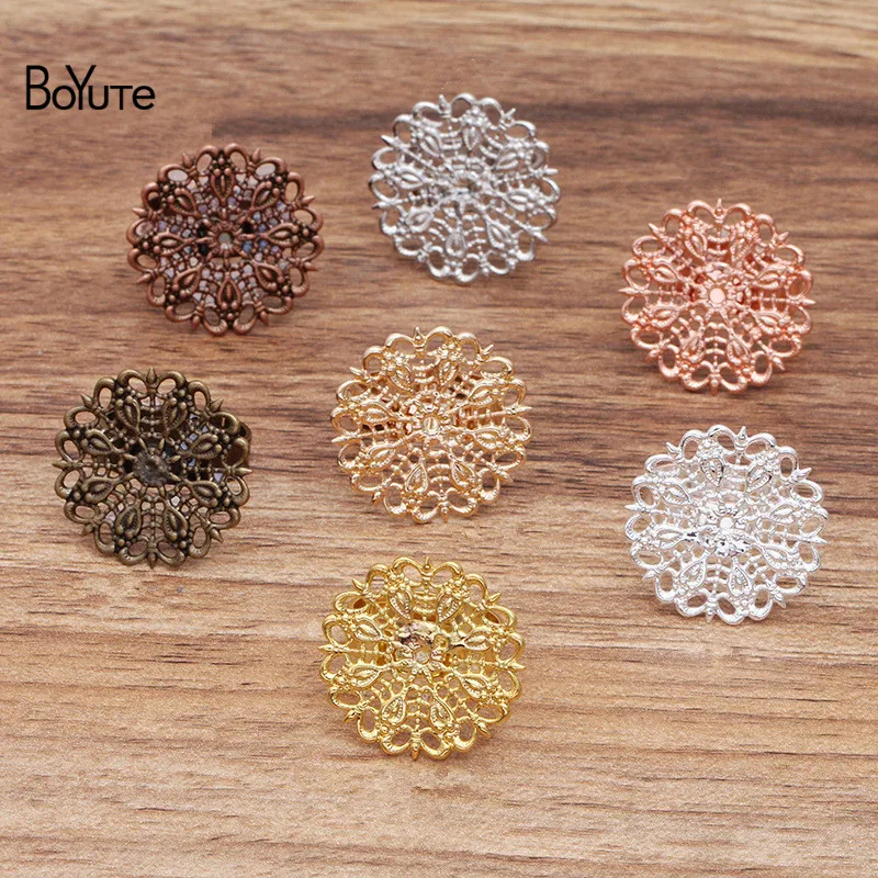 BoYuTe (200 Pieces/Lot) 25MM Metal Brass Filigree Peacock Feather Ring Base Adjustable Diy Hand Made Jewelry Accessories