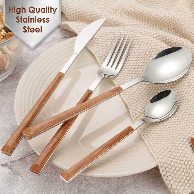 

24pcs High Quality 18/10 Stainless Steel Dinnerware Set Imitation Handle Cutlery Spoon Fork Knife Set Drop Shipping