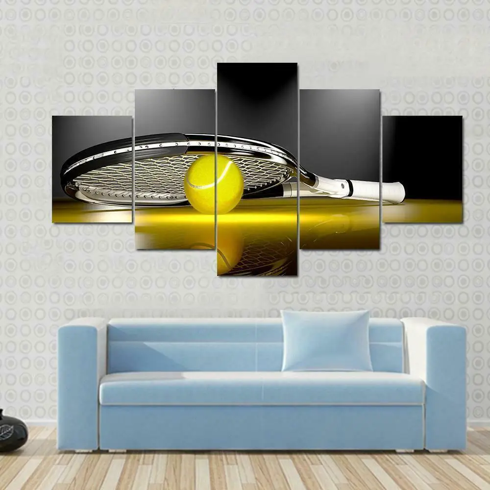 

5 Panel Tennis Racket with Ball Modular Paintings HD Prints Posters Canvas Wall Art Pictures For Living Room Home Decor