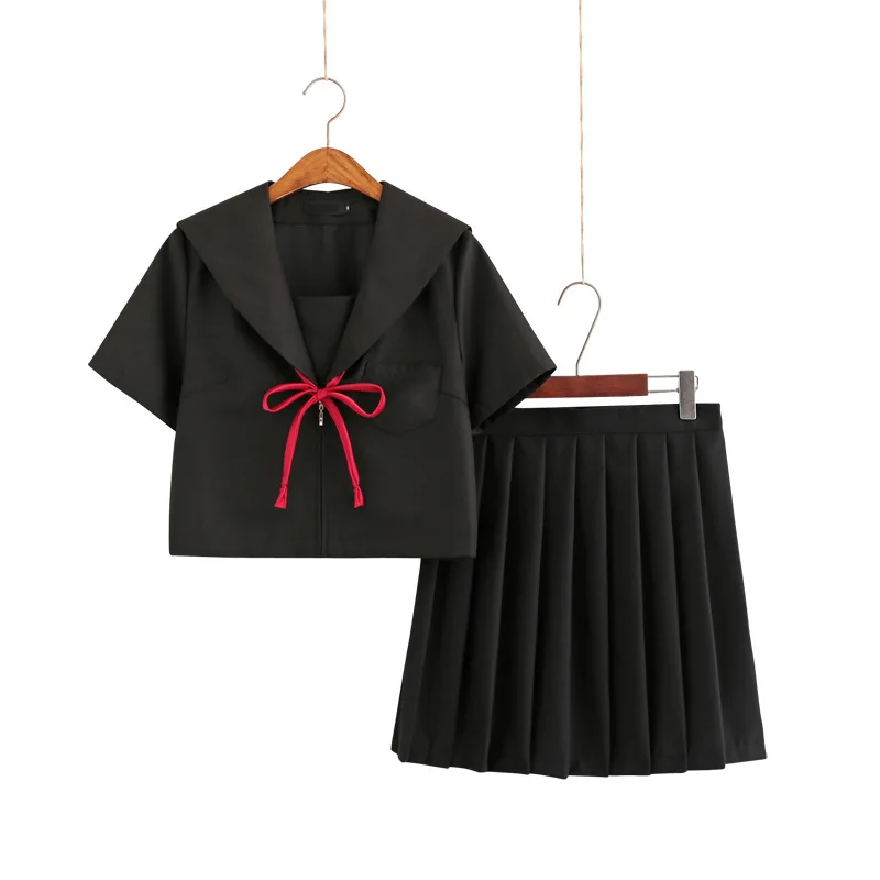 Short-sleeved suit Школьные платья японские Jk униформы черный матросский костюм с галстуком аниме плиссированная юбка униформа платье для старшеклассниц студентов - Цвет: Short-sleeved suit