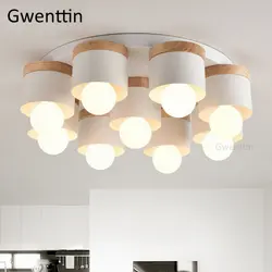 Современные деревянные потолочные светильники светодиодные Nordic Деревянные железные потолочные светильники для Гостиная домашнее