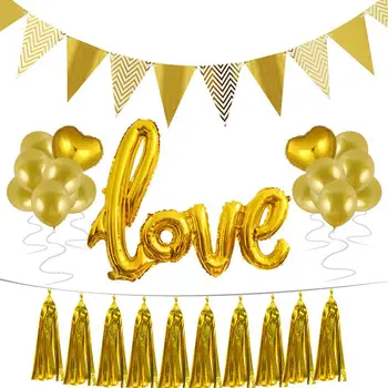 

A Set Balloon Love Design Aluminum Film Balloons Banner Wedding Set Tassel Decor Valentine's Day Engagement Party Decor Supplies
