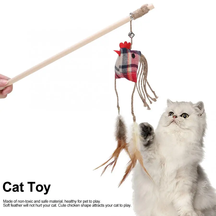 4 шт. деревянные котенок питомец палочки с перьями игрушка палка для игр интерактивные питомцы игрушки подарок