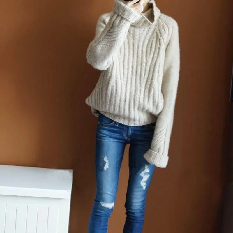 Best Price High Quality Womens Wool Turtleneck Sweater Winter Thicken Long Sleeved Female Tops Loose Fit Top Brand Comfort Lady Pullover