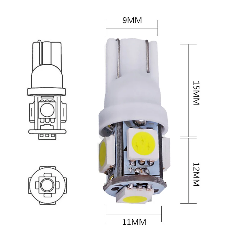 10x автомобильный T10 5W5 W5W светодиодный лампочка 12 в 7000K 5050 5 SMD 5W5 светодиодный сигнальный фонарь клиновидный боковой внутренний купол для чтения габаритных ламп для стайлинга
