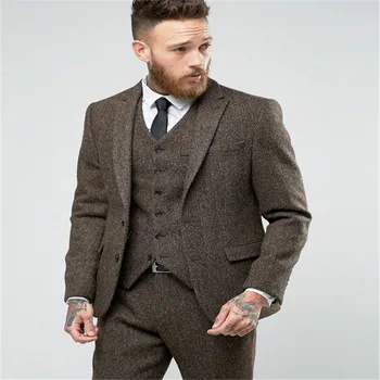 

2020 New Custom Made Costume Homme Ternos Slim Fit Winter 3 Piece Men Suits Business Groom Tuxedos Wedding Tweed Suit
