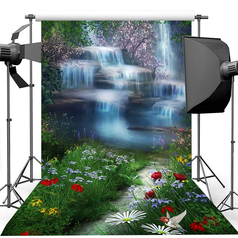 

Spring Fairy Tale Backdrop Waterfall Photo Background Falls Flowers Child Kids Birthday Photography Backdrops For Photo Studio
