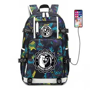 

Danganronpa Black White BEAR Backpack USB Port Rucksack Bag Snake Pattern Teenager Student BookBags travel Shoulder Laptop Bag