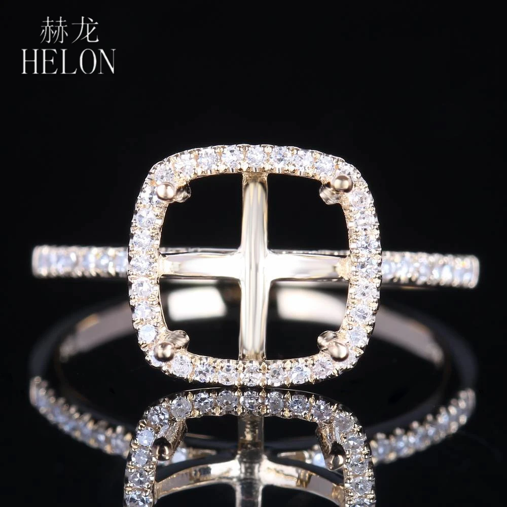 

HELON 8mm Cushion Solid 10K Yellow Gold Natural Diamond Semi Mount Engagement Wedding Ring Women Birthday Anniversarry Best Gift