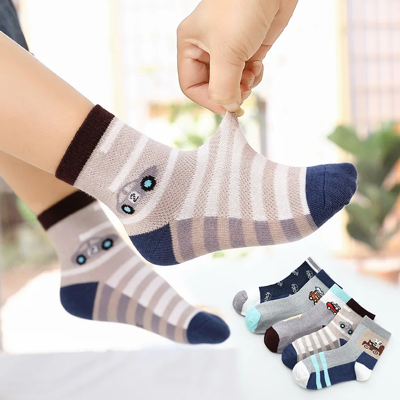 New Spring Summer Children Socks Mesh breathable Car Style Cotton Boys Socks Kids 5 pairs/lot 3-15 Years kids socks