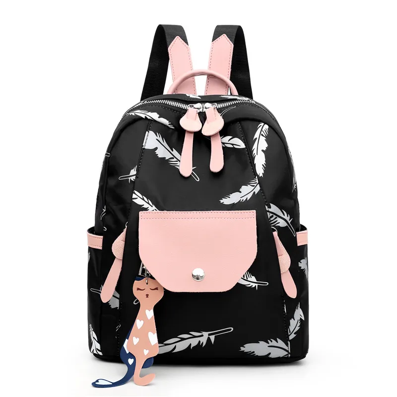 Women Backpack Flower Printing School Backpacks For Teenage Girls Nylon Bookbags Lady Daily Travel sac Shoulder Bags XA511H - Цвет: Black