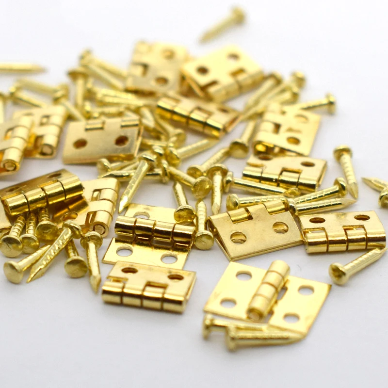 Pure Copper Mini Flat Small Box Folding Butt Hinges door hinges Door DIY Craft Supplies Jewelry Box Decor 8*10mm (80Pcs Nails) 20Pcs