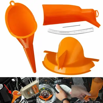 

Drip-Free Oil Filter Funnel Oil Change Tool &Hose Kit Orange for Harley Davidson (with Gasoline and Primary Case)