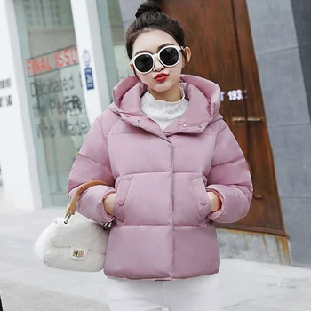 

New Women Winter Jacket Parkas 2019 Fashion Loose Short Solid Pockets Hooded Warm Parka Outwear Female Down Padded Jackets