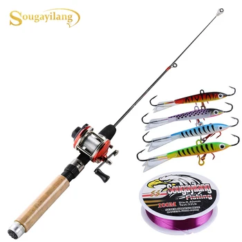 

Sougayilang Ice Fishing Rod Set 67cm Ice Rod with Mini 3Color Trolling Reel Shrimp Winter Fishing Lure Line Combo