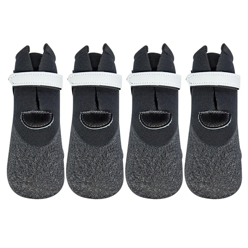 4pcs Waterproof Dog Shoes Dog Reflective Rain Boots For Small Medium Dogs Winter Warm Puppy Snow Boots Anti-Slip Dog Socks Shoes - Цвет: Черный