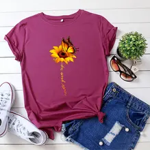 

New Women T-Shirt Live A Little Sunflower Short Sleeve O-Neck T-Shirt Female Light Grey 2018 Summer t shirt Ladies Tops Tee