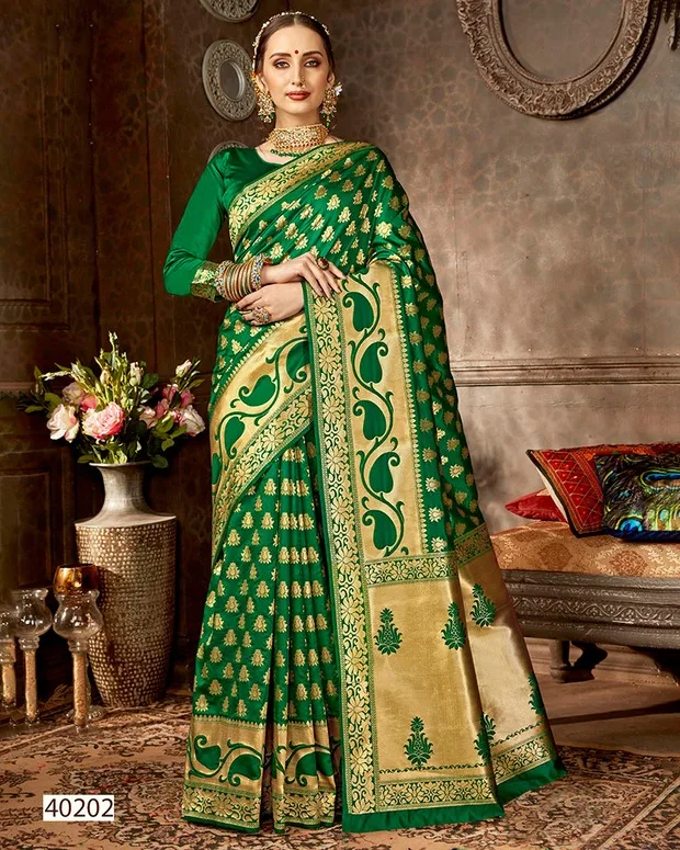 Designer Pakistano Bollywood Sari Seta Banarasi Indiano Matrimonio Sari Fancy 