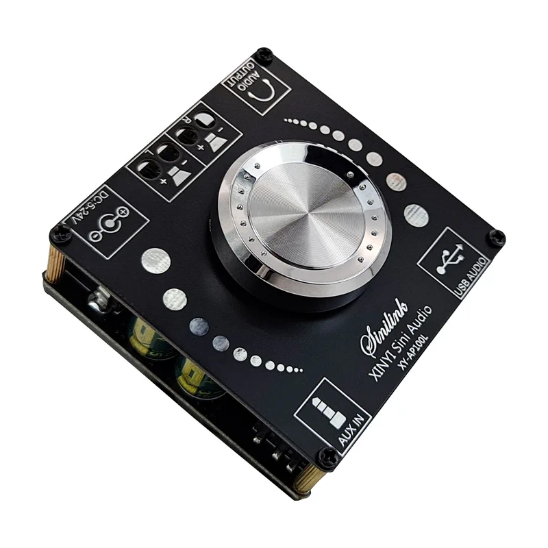 AP100L 100W+100W Bluetooth 5.0 Stereo Amplifier Board AUX USB Sound Card Digital Power Amp Amplificador DC 12V 24V