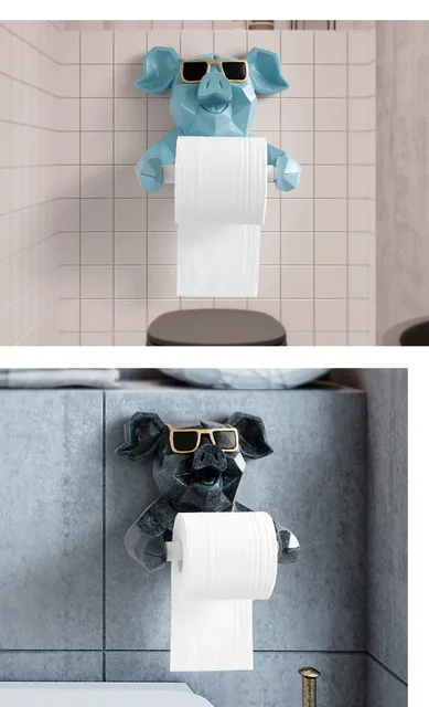 Portarrollos de papel higiénico de perro de dibujos animados montado en la  pared Personalidad resina succión dispensador de papel higiénico adhesivo